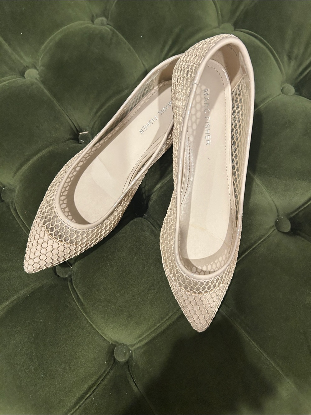 Marc Fisher Neutral Mesh Pointed-Toe Ballet Flats